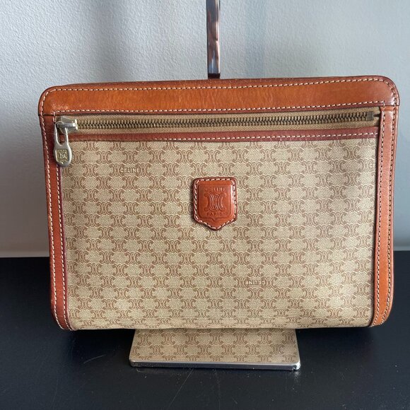 CELINE Vintage Macadam Clutch/Second Bag w/ Strap - Preowned - Picture 1 of 15